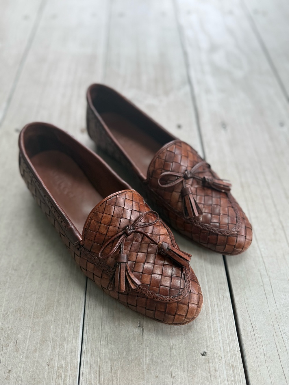 Sesto Meucci Woven Leather Tassel Loafers